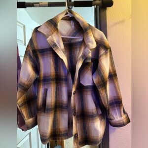 Zenana Outfitters Women's Plaid Utility Jacket - Black, Brown, and Cream